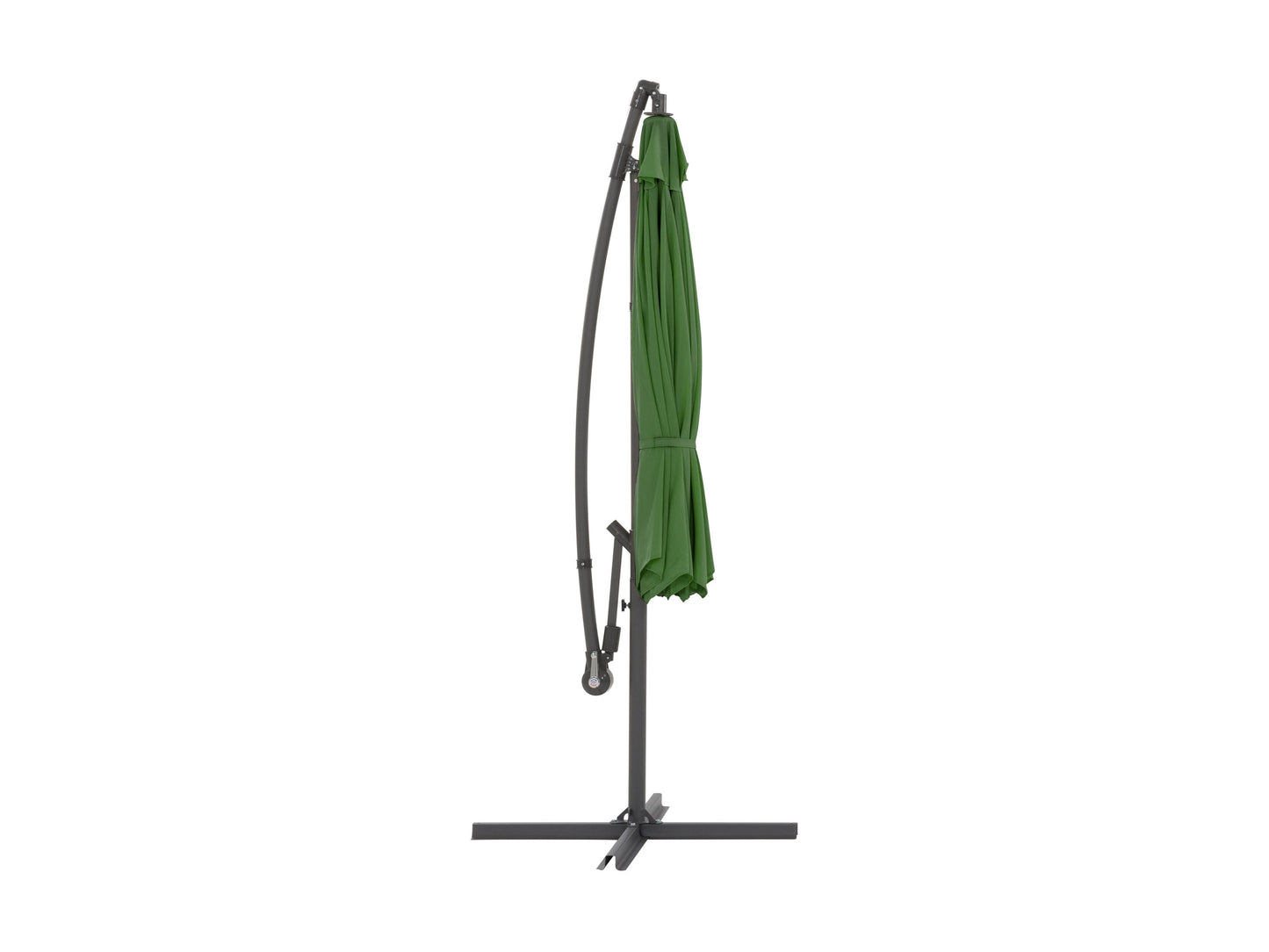 Forest green 9.5ft tilting offset patio umbrella with durable canopy and adjustable tilt for outdoor shade.