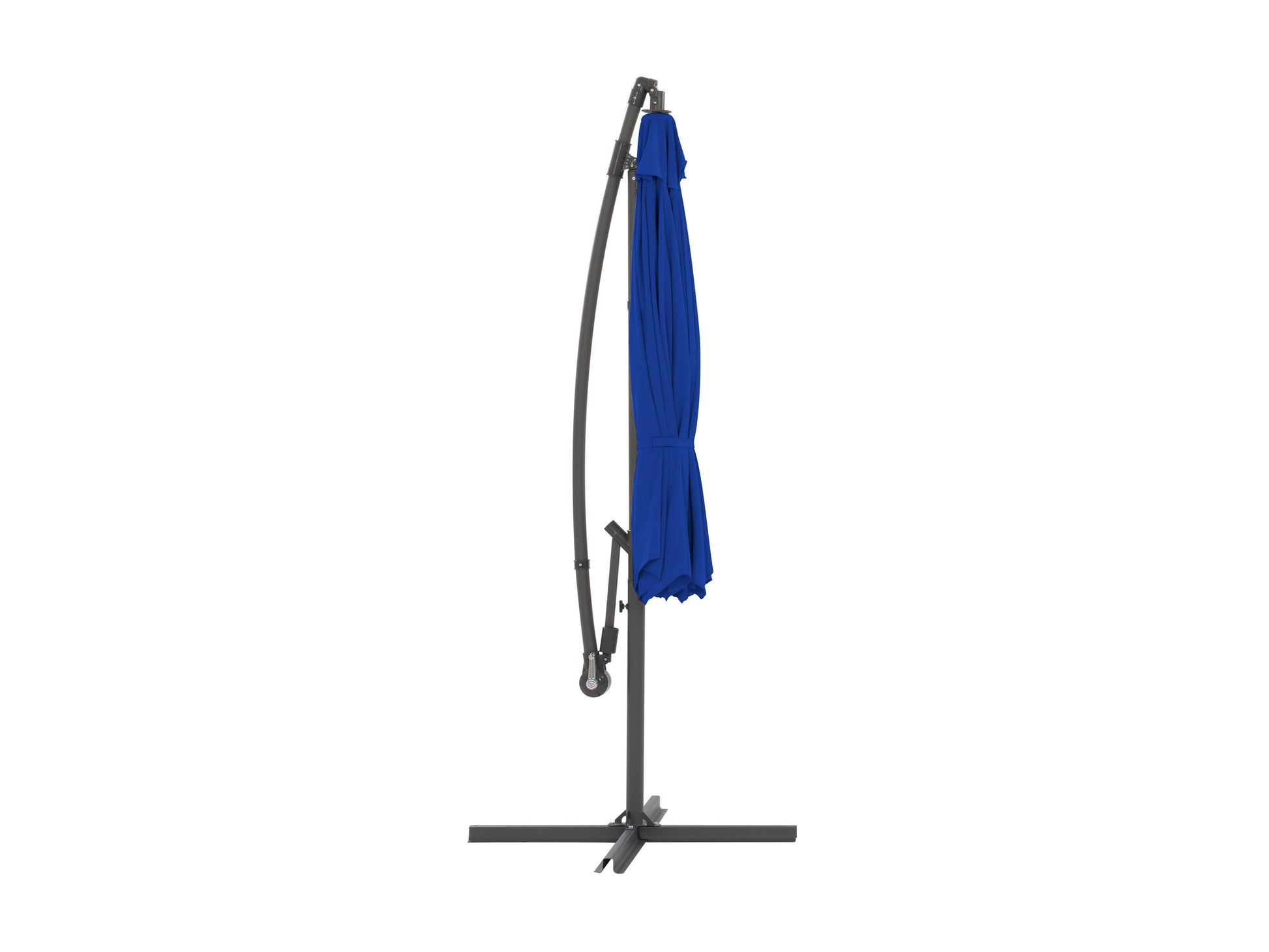 Cobalt blue 9.5ft tilting offset patio umbrella with UV protection and sturdy aluminum frame.