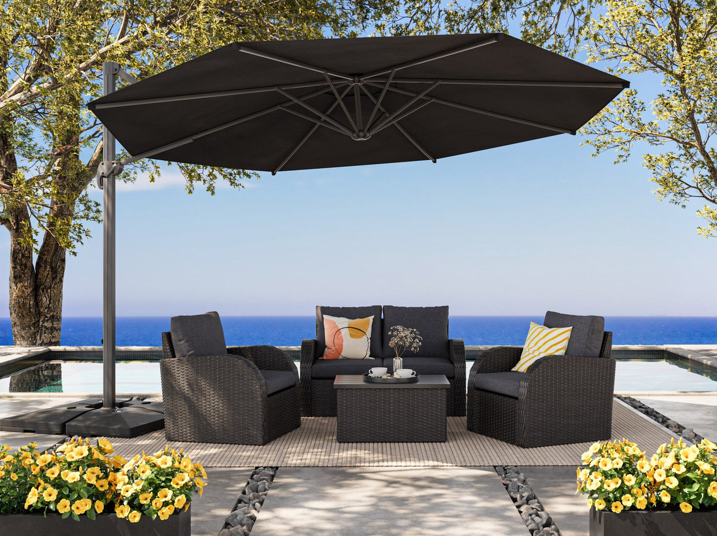 black deluxe offset patio umbrella 500 Series lifestyle scene CorLiving#color_ppu-black