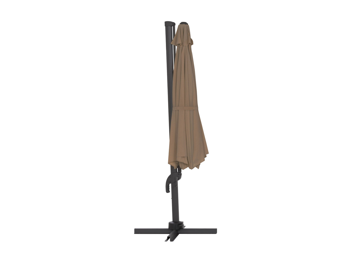 11.5ft deluxe offset patio umbrella, brown canopy, aluminum frame, UV-resistant, adjustable tilt, outdoor shade solution