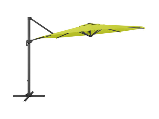 Lime green 11.5ft deluxe offset patio umbrella with sturdy aluminum frame and adjustable canopy for outdoor shade.