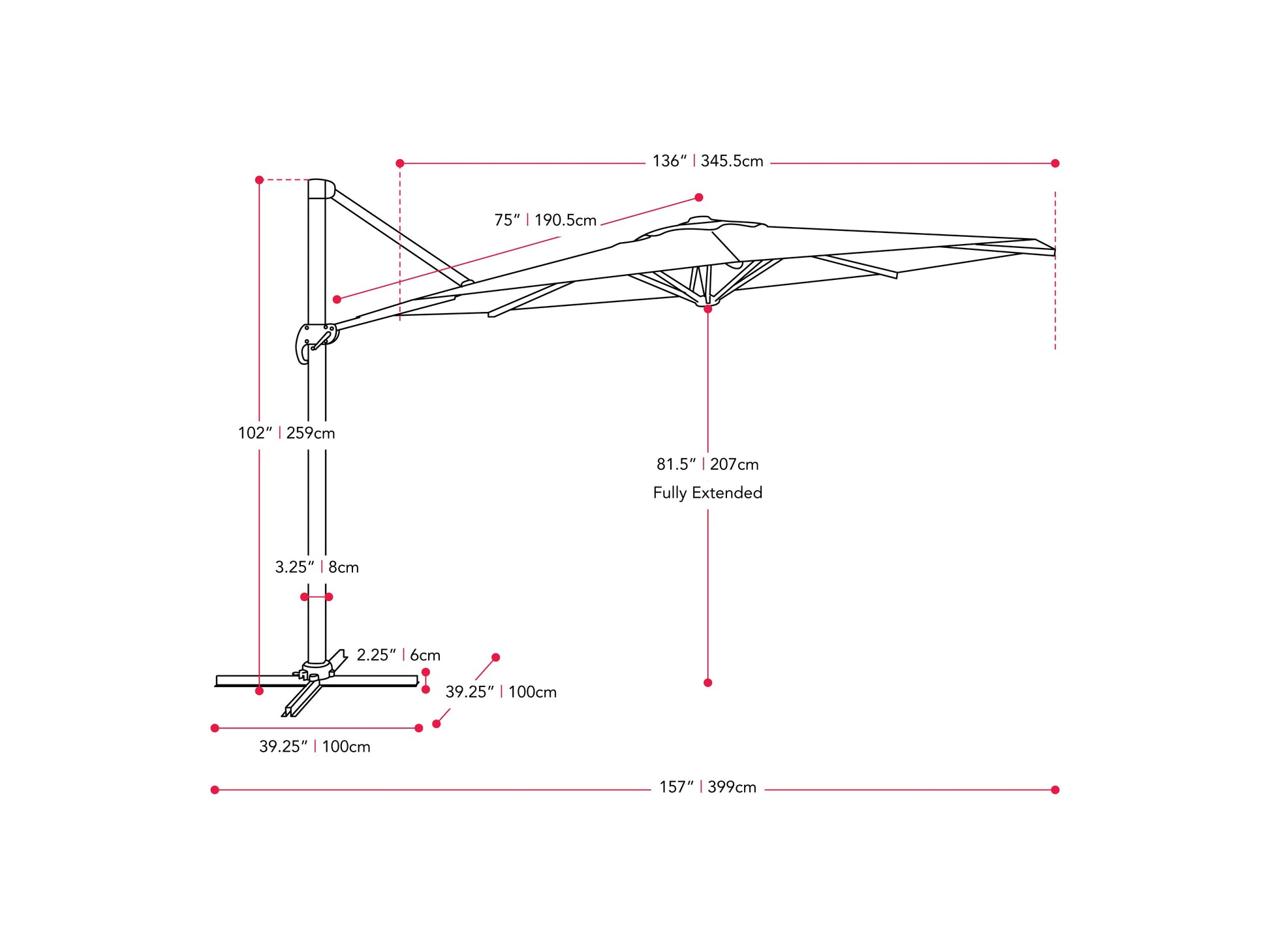 wine red deluxe offset patio umbrella 500 Series measurements diagram CorLiving#color_ppu-wine-red