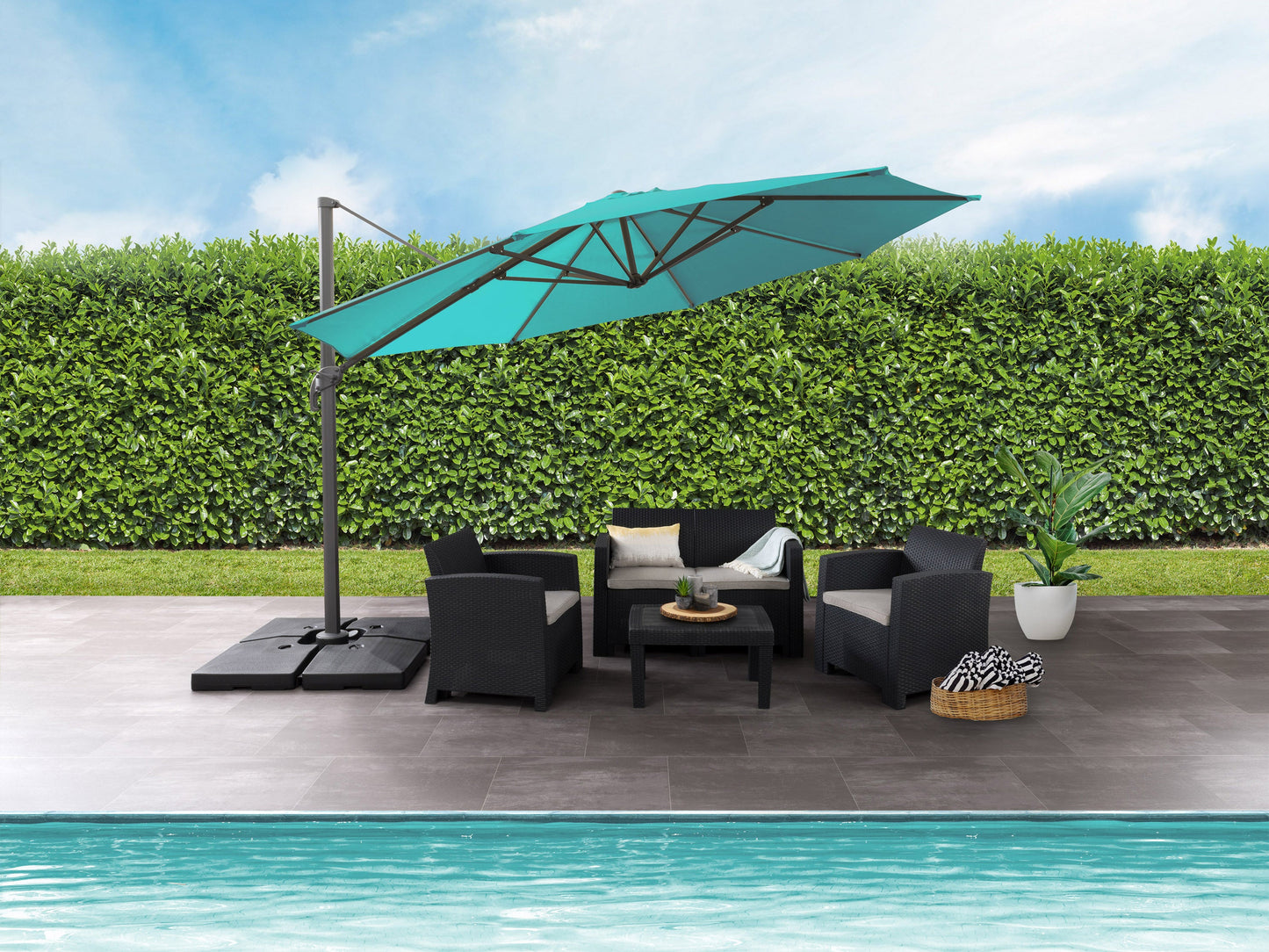 turquoise blue deluxe offset patio umbrella 500 Series lifestyle scene CorLiving#color_ppu-turquoise-blue