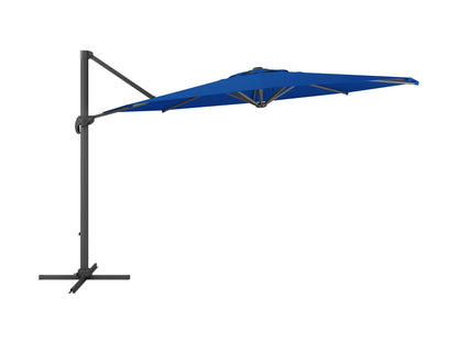 Deluxe cobalt blue patio umbrella with offset design, 11.5ft canopy, and sturdy aluminum frame.