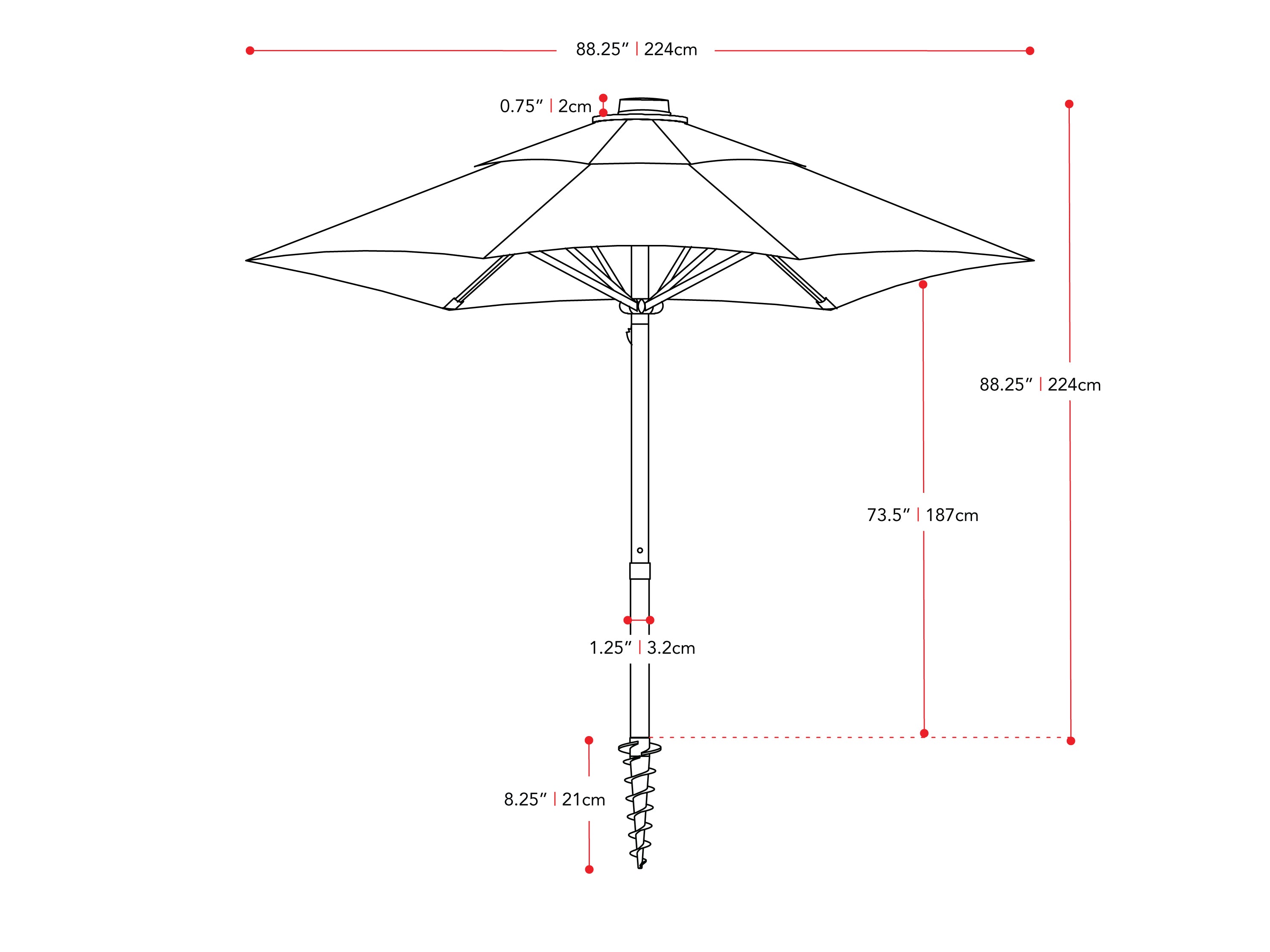 Wine red 7.5ft beach umbrella with UV protection, sturdy pole, and adjustable tilt mechanism.