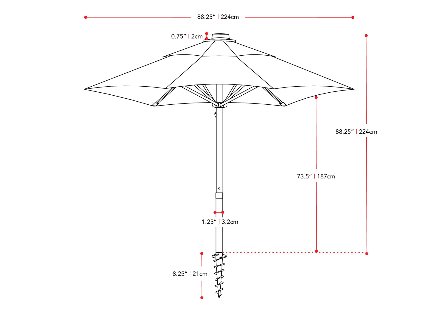 Wine red 7.5ft beach umbrella with UV protection, sturdy pole, and adjustable tilt mechanism.