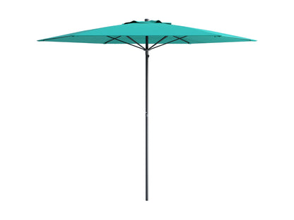 Turquoise 7.5ft beach umbrella with UV protection, sturdy aluminum pole, and tilt mechanism for adjustable shade.