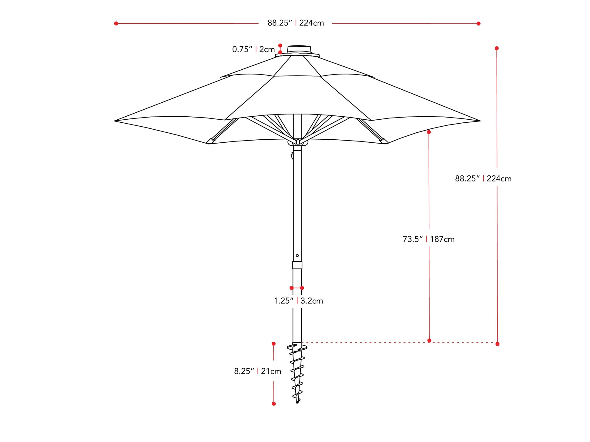 Forest green 7.5ft beach umbrella with UV protection, tilt mechanism, and sturdy aluminum pole.