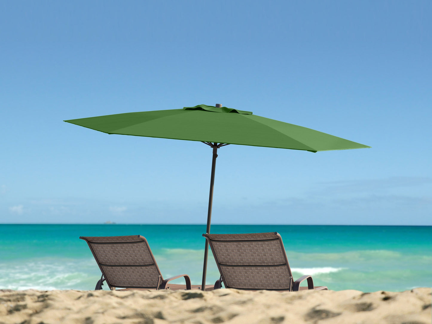 Forest green 7.5ft beach umbrella with UV protection, adjustable tilt, and sturdy aluminum pole.