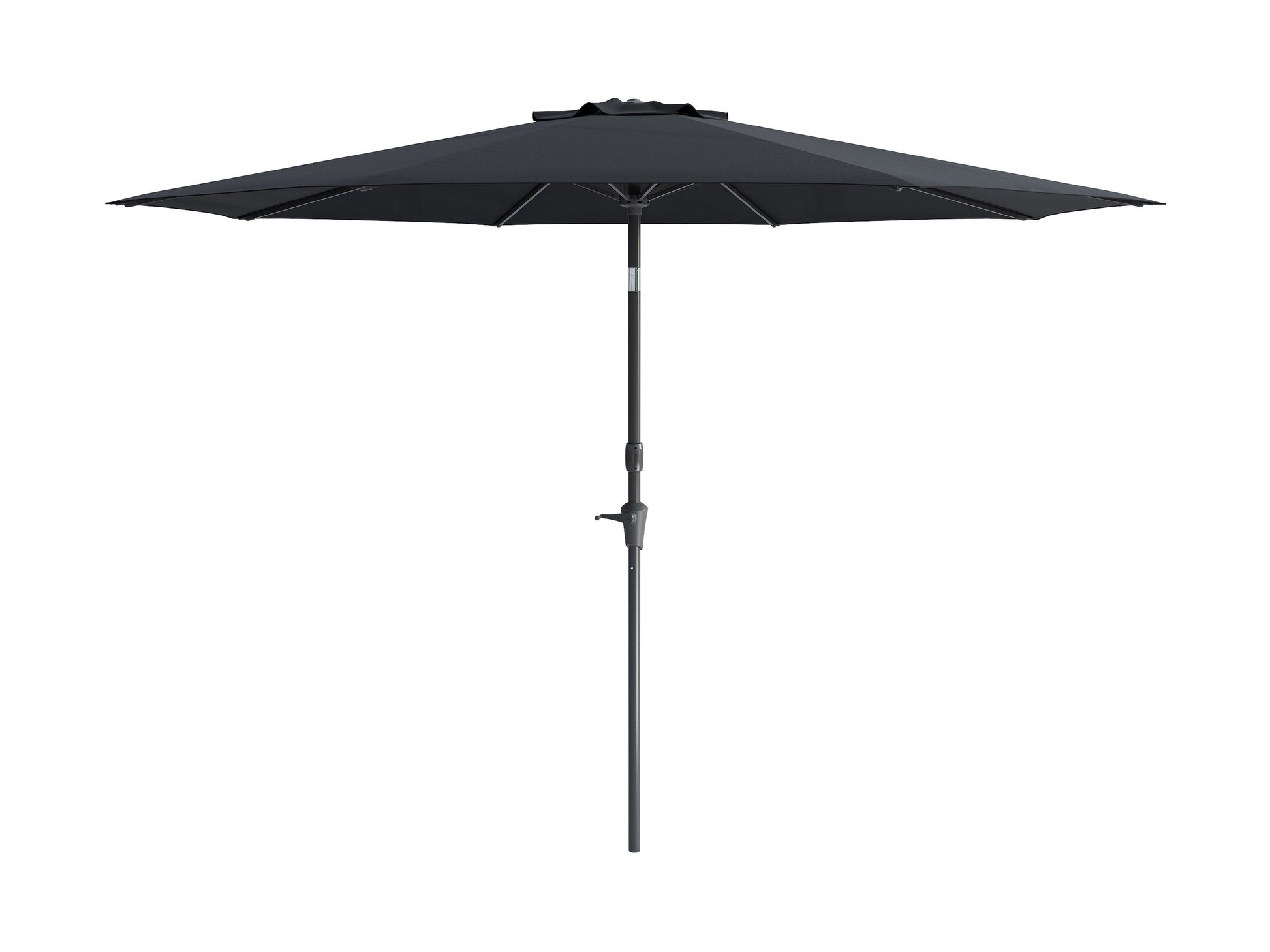 Black 10ft wind-resistant patio umbrella with a sturdy frame and UV protection for outdoor use.