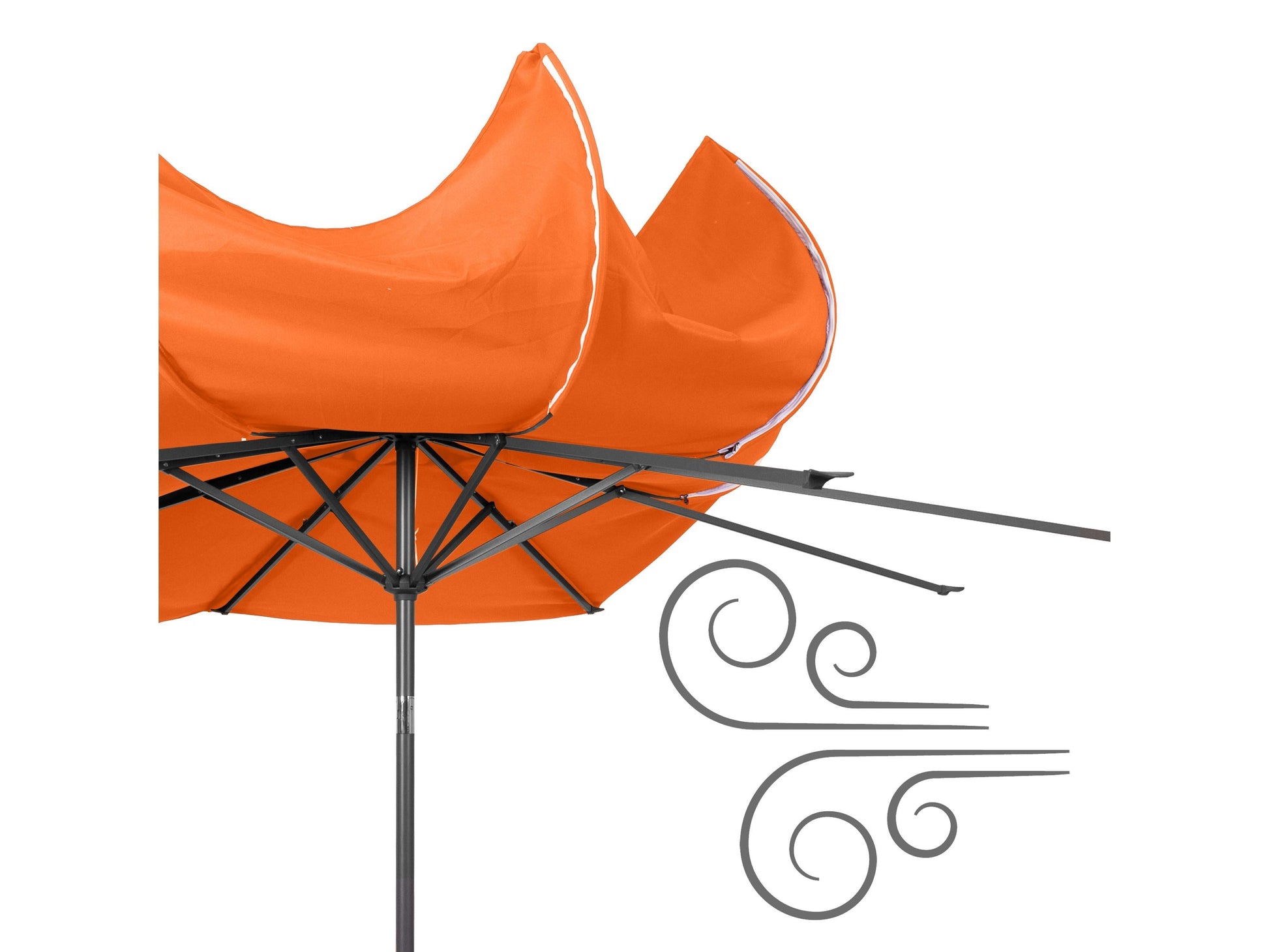 Orange 10ft wind-resistant patio umbrella with sturdy metal frame and crank handle for easy opening.