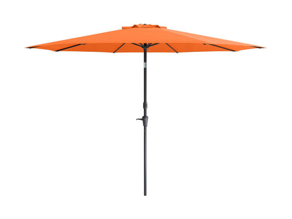 10ft orange patio umbrella with wind-resistant design and sturdy black metal pole for outdoor use.