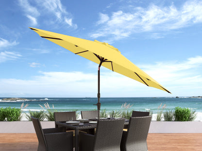 Yellow 10ft wind-resistant patio umbrella with UV protection and sturdy metal frame for outdoor spaces.