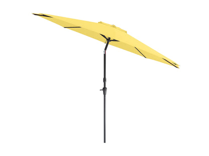 Yellow 10ft wind-resistant patio umbrella with sturdy aluminum frame and crank lift, perfect for outdoor use.