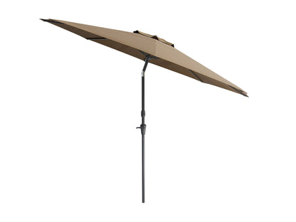 10ft sandy brown patio umbrella, wind-resistant, with sturdy aluminum pole and durable canopy for outdoor use.