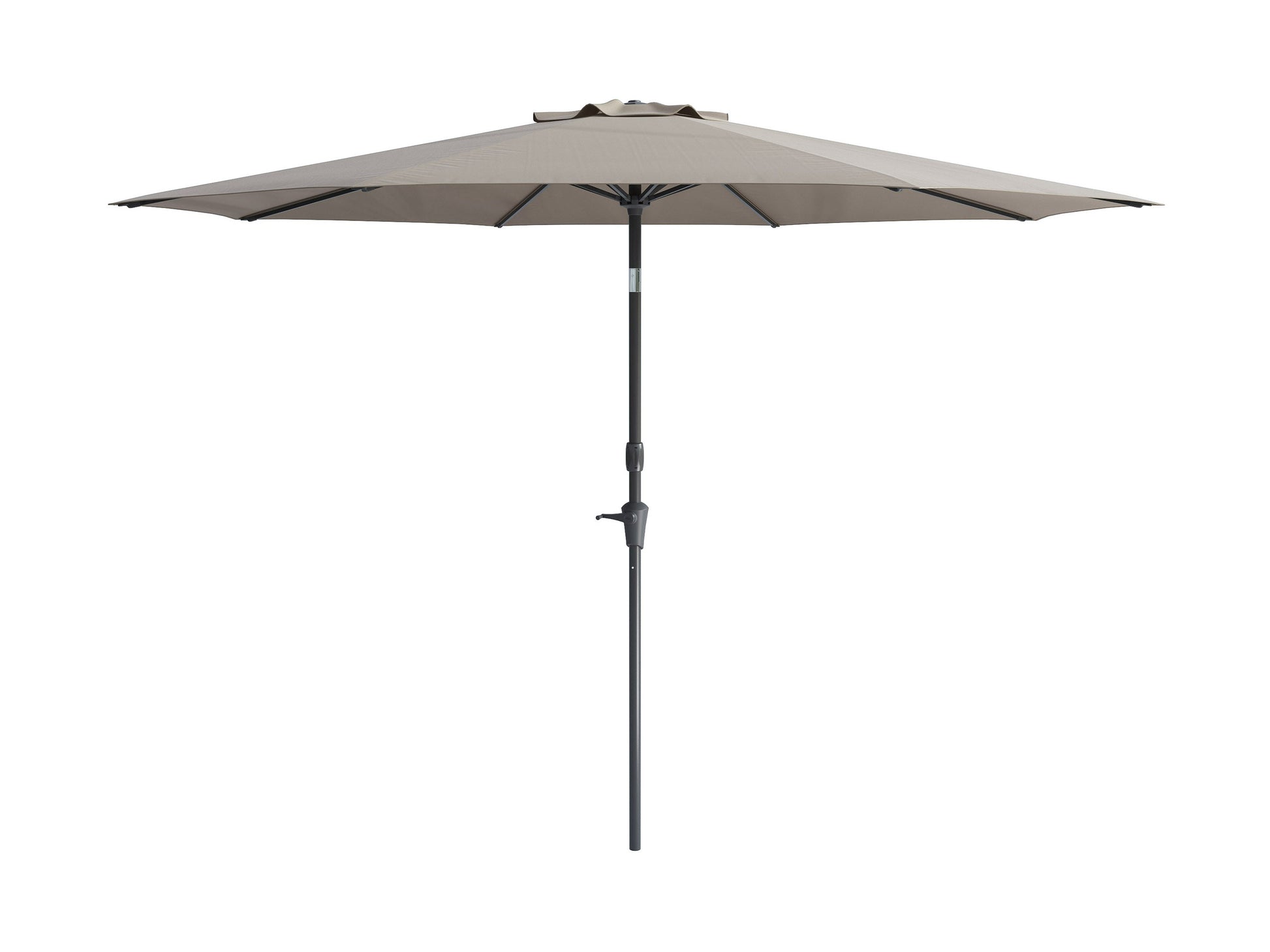 10ft sandy grey patio umbrella with wind-resistant design and sturdy aluminum frame, perfect for outdoor use.