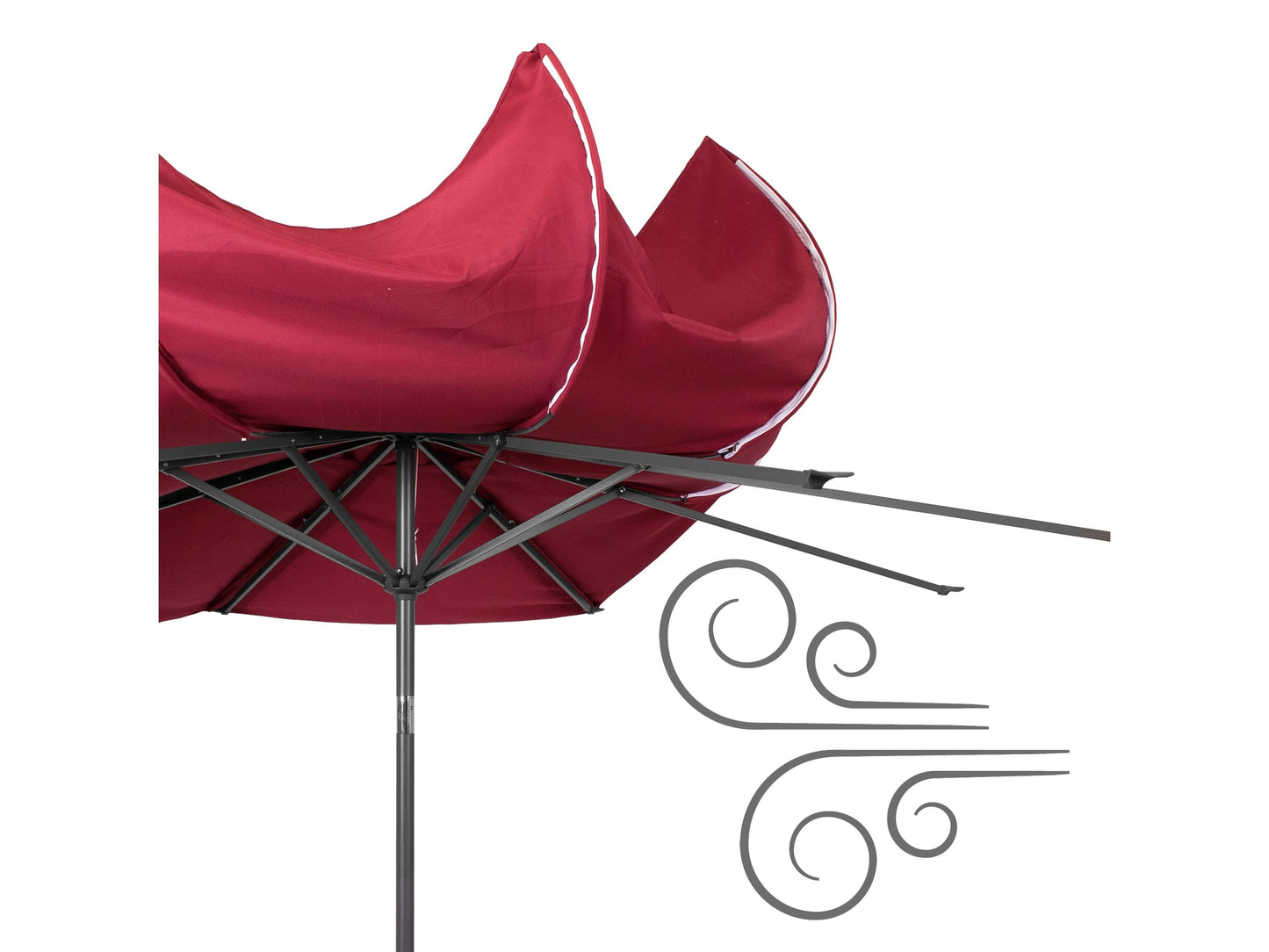 Wine red 10ft patio umbrella, wind-resistant, with sturdy pole and durable canopy for outdoor use.