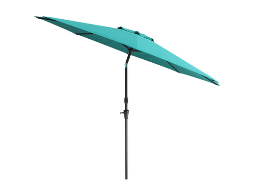 Turquoise 10ft patio umbrella with wind-resistant design, sturdy metal pole, and UV-protective fabric.