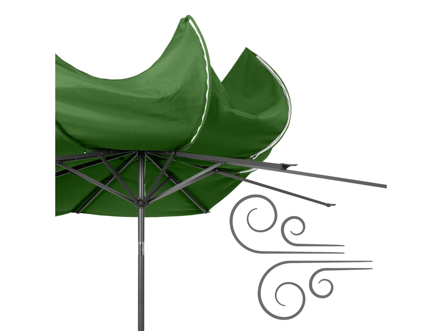 Forest green 10ft patio umbrella, wind-resistant, with sturdy aluminum pole and UV-protective fabric.