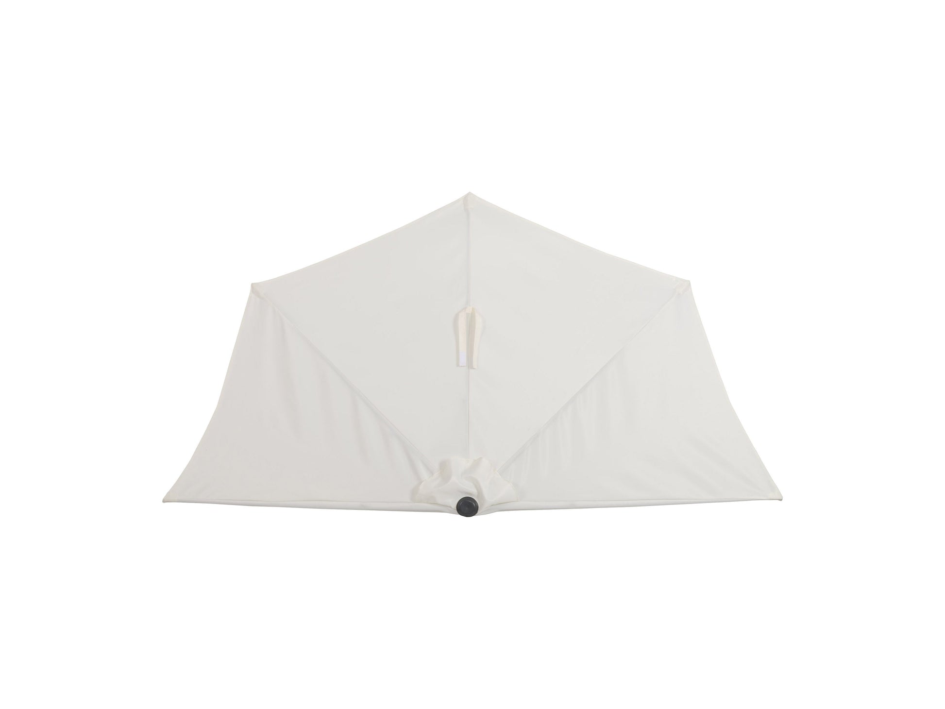 Off white 8.5ft half umbrella with UV protection, durable fabric, and sturdy metal frame for patios and balconies.