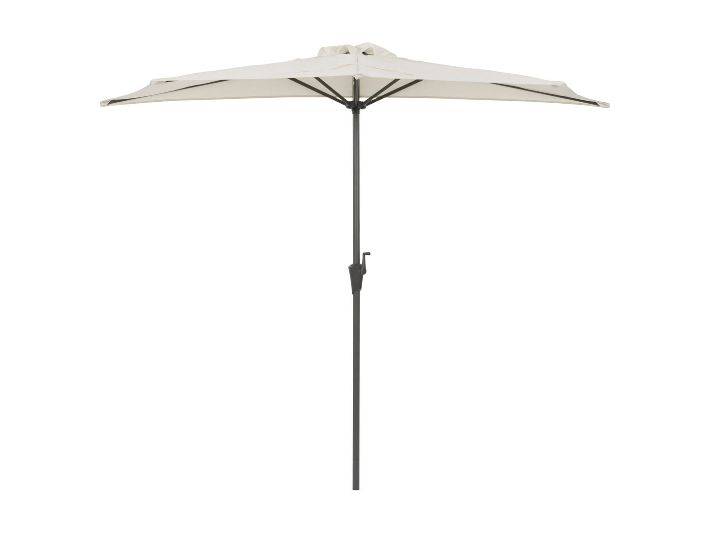 Off-white 8.5ft half umbrella with sturdy metal frame, adjustable tilt feature, and UV-resistant fabric. Ideal for small patios and balconies, providing shade and modern aesthetic.