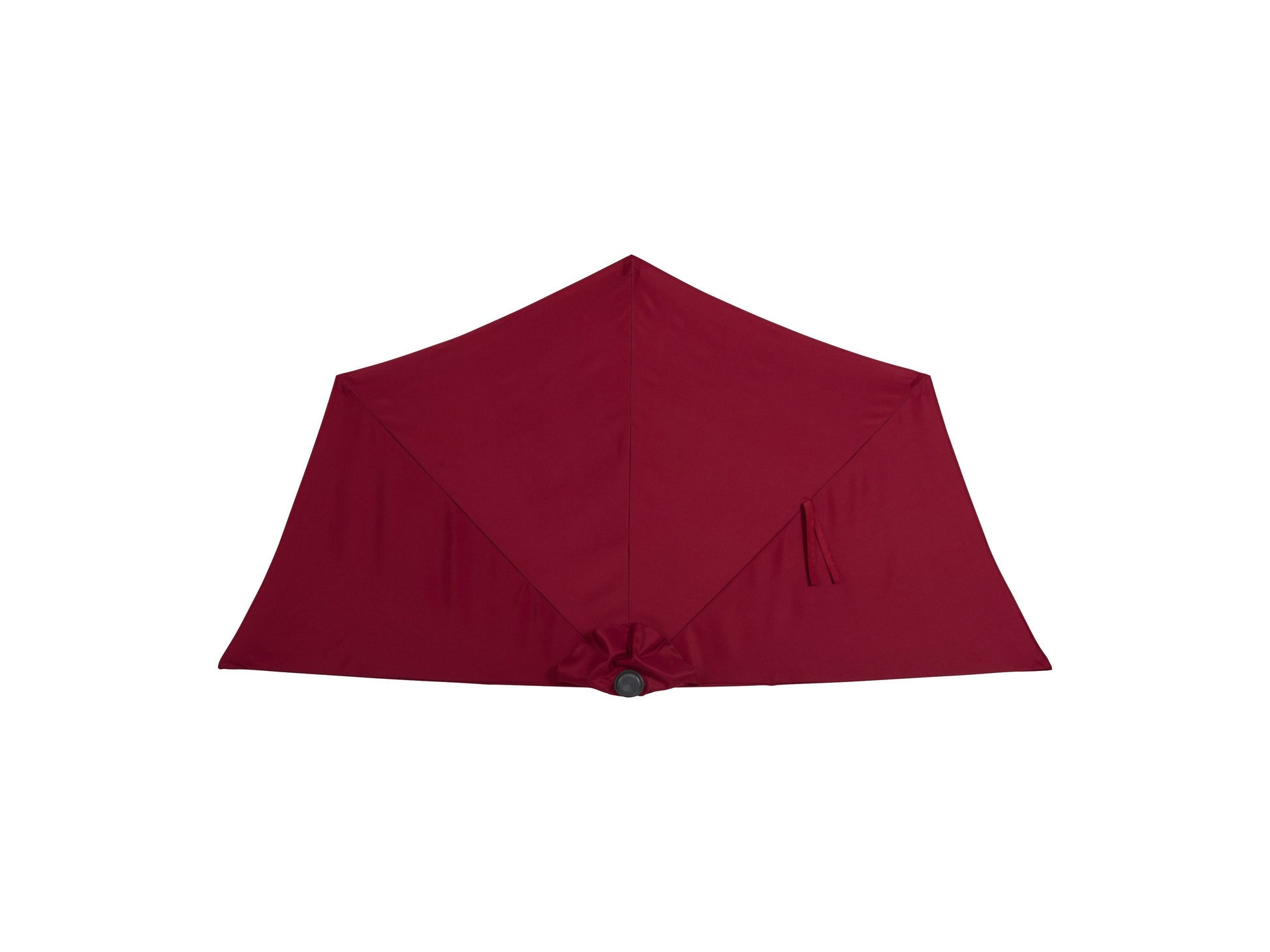 Red half umbrella with 8.5ft canopy, sturdy metal frame, and crank handle for patio or balcony use.