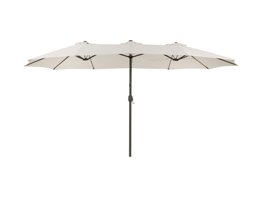 15ft double patio umbrella in warm white with durable fabric and sturdy metal frame, perfect for outdoor shade.