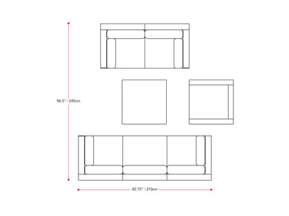 Outdoor patio conversation set, 7-piece, featuring a modern design with gray cushions, dark wicker frames, and a glass-topped coffee table. Ideal for outdoor lounging and entertaining.