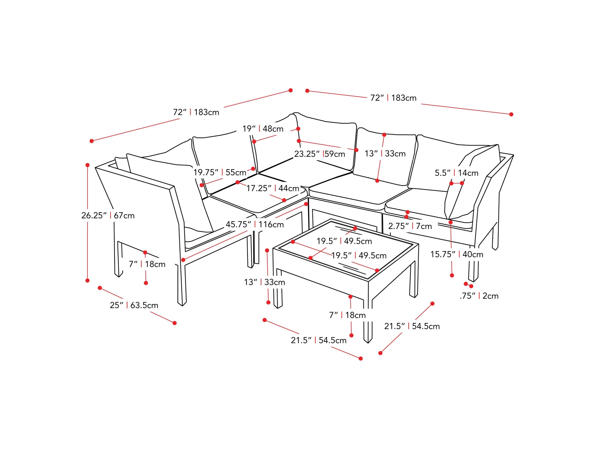 Black and grey patio sectional set, 6-piece with cushions, weather-resistant wicker, and modular design for outdoor seating.