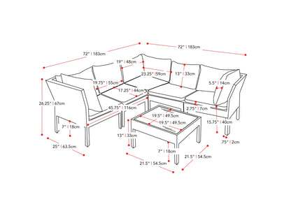 6-piece grey and blue patio sectional set with cushions and wicker frame, perfect for outdoor lounging.