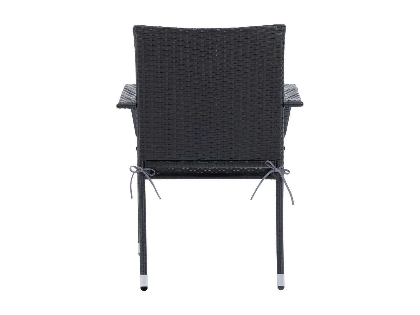 Stackable patio chairs set, grey mesh fabric, black metal frame, ergonomic design, outdoor furniture.