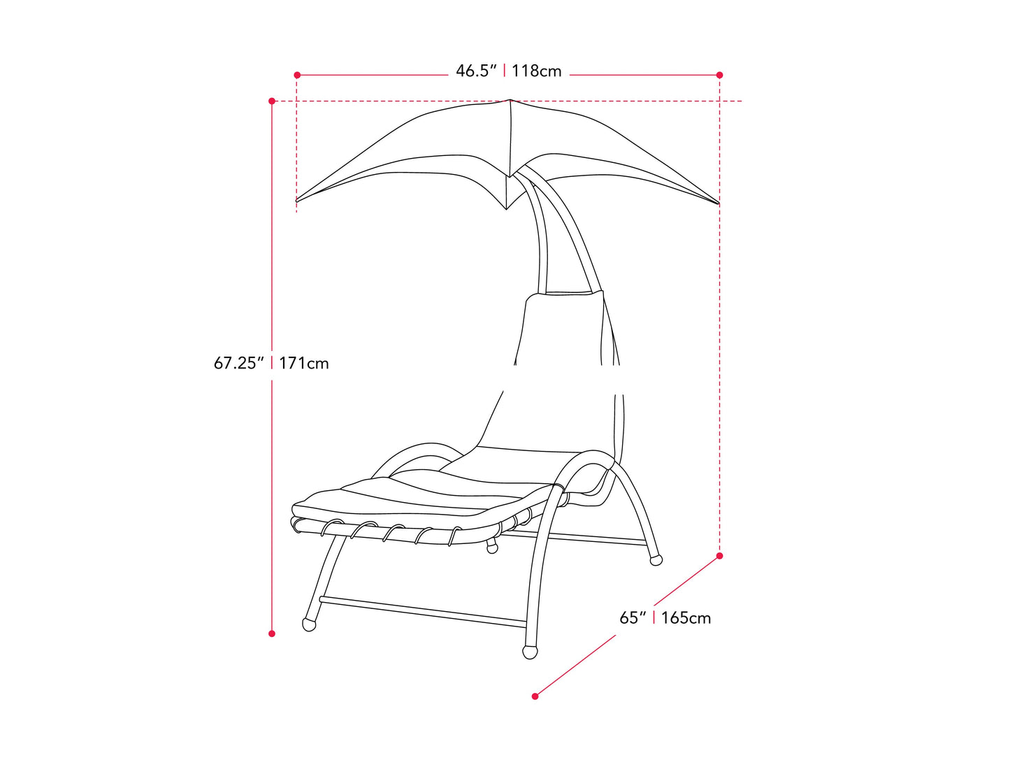 Grey patio lounge chair with canopy, adjustable backrest, weather-resistant fabric, and sleek aluminum frame.