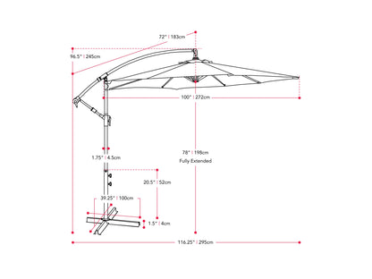 Grey 9ft cantilever patio umbrella, tilting feature, UV-resistant fabric, sturdy aluminum frame, ideal for outdoor shade.