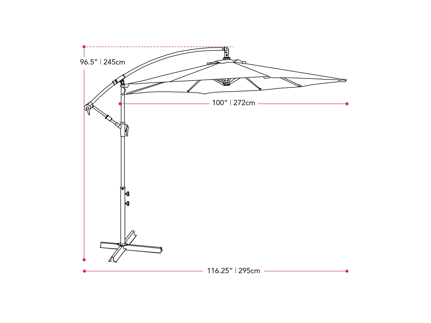 Grey 9ft cantilever patio umbrella, tilting feature, sturdy aluminum frame, UV-resistant fabric, outdoor sunshade.