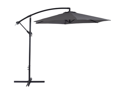 Grey 9ft cantilever patio umbrella with tilting feature, outdoor sunshade with durable fabric and sturdy metal frame.