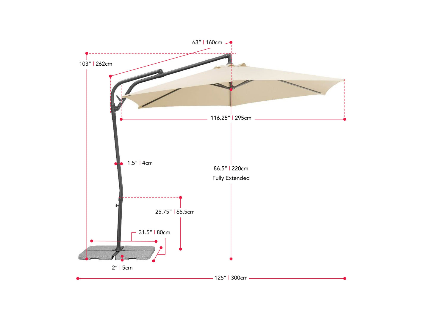 Grey 10ft cantilever patio umbrella with tilting feature, UV-resistant fabric, and sturdy aluminum frame.