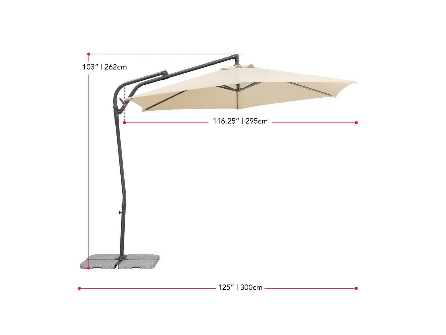 10ft grey cantilever patio umbrella with tilting feature and durable fabric for outdoor shade.