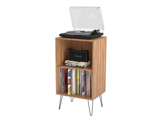 Brown Open Shelved Turntable Stand