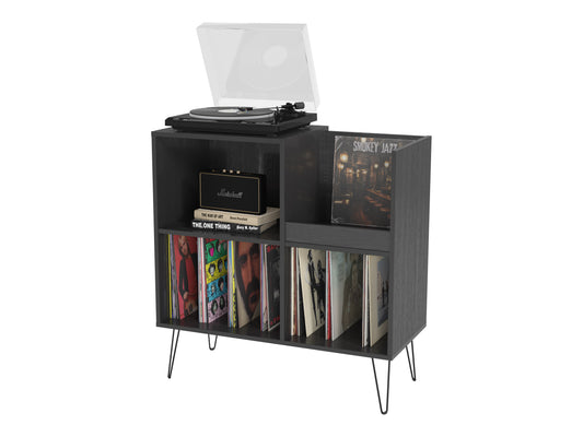 Black Large Open Shelved Turntable Stand