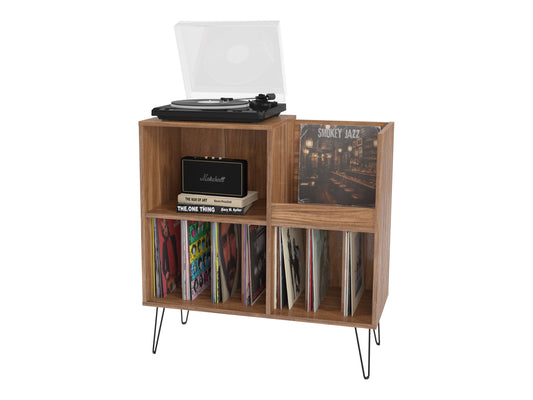 Brown Large Open Shelved Turntable Stand