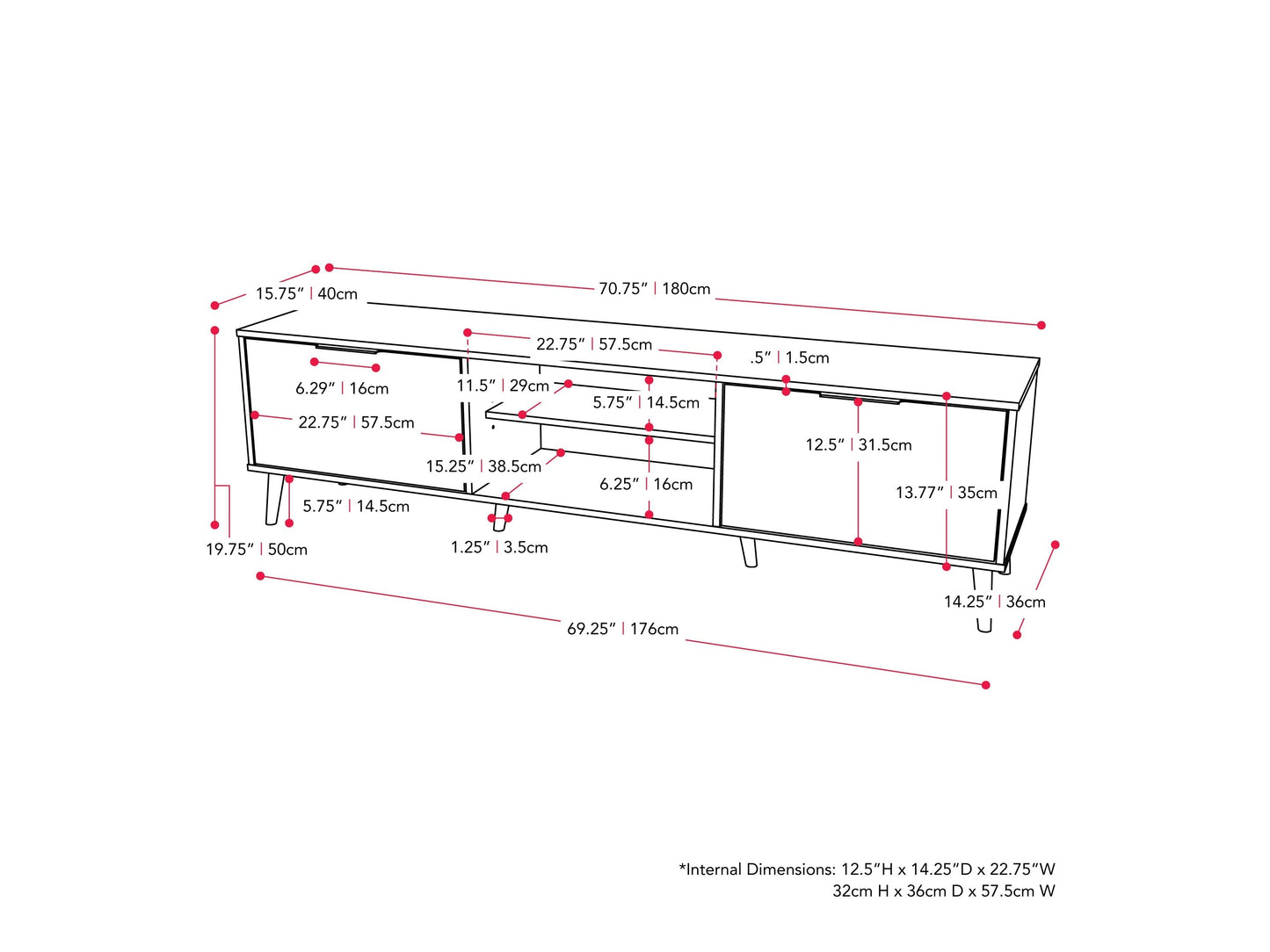 Dark grey TV stand with open and closed storage, fits TVs up to 85 inches, sleek modern design.