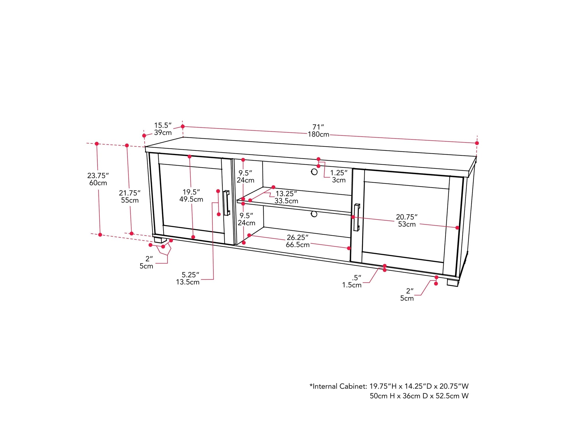 Dark grey TV stand for TVs up to 85", featuring sleek doors and a minimalist design.