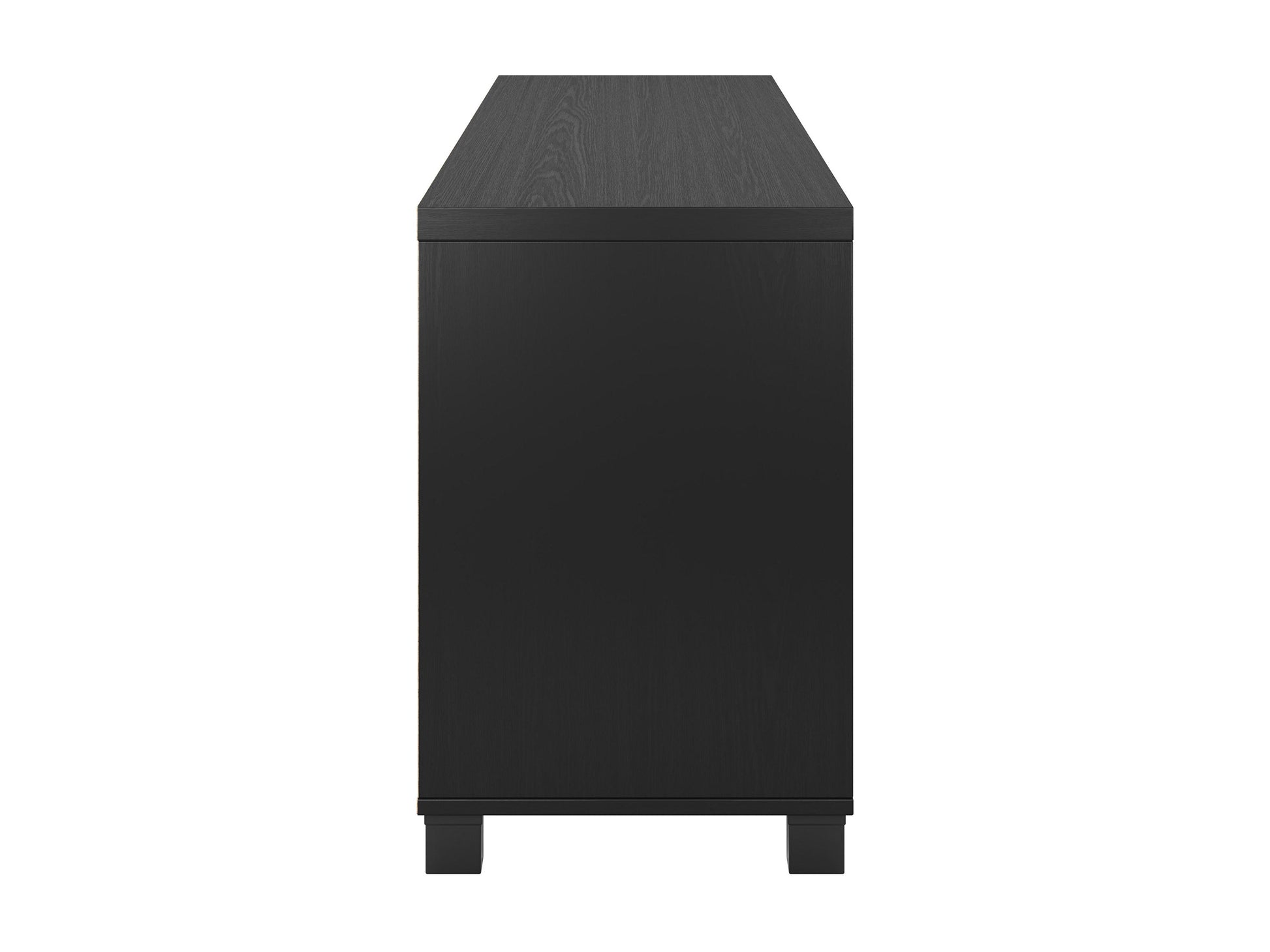 Black TV stand with doors for TVs up to 85 inches, sleek design, ample storage, and durable construction.