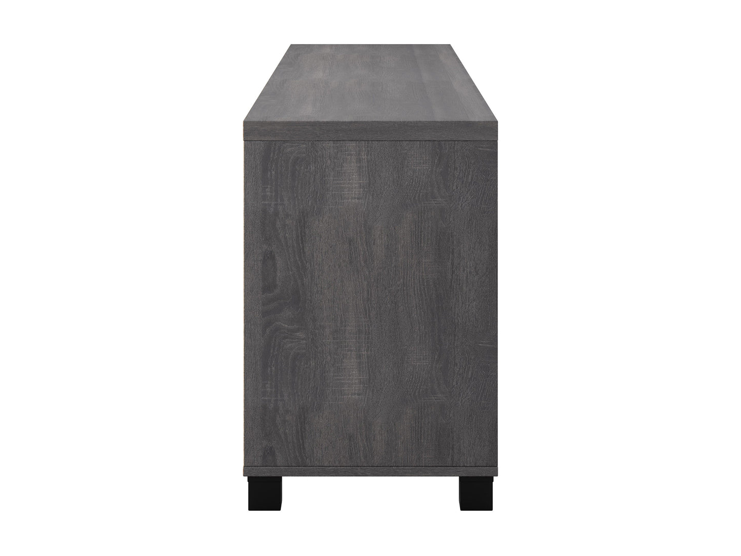 Dark grey TV stand for 85" TVs, featuring two doors, sleek design, and sturdy construction.