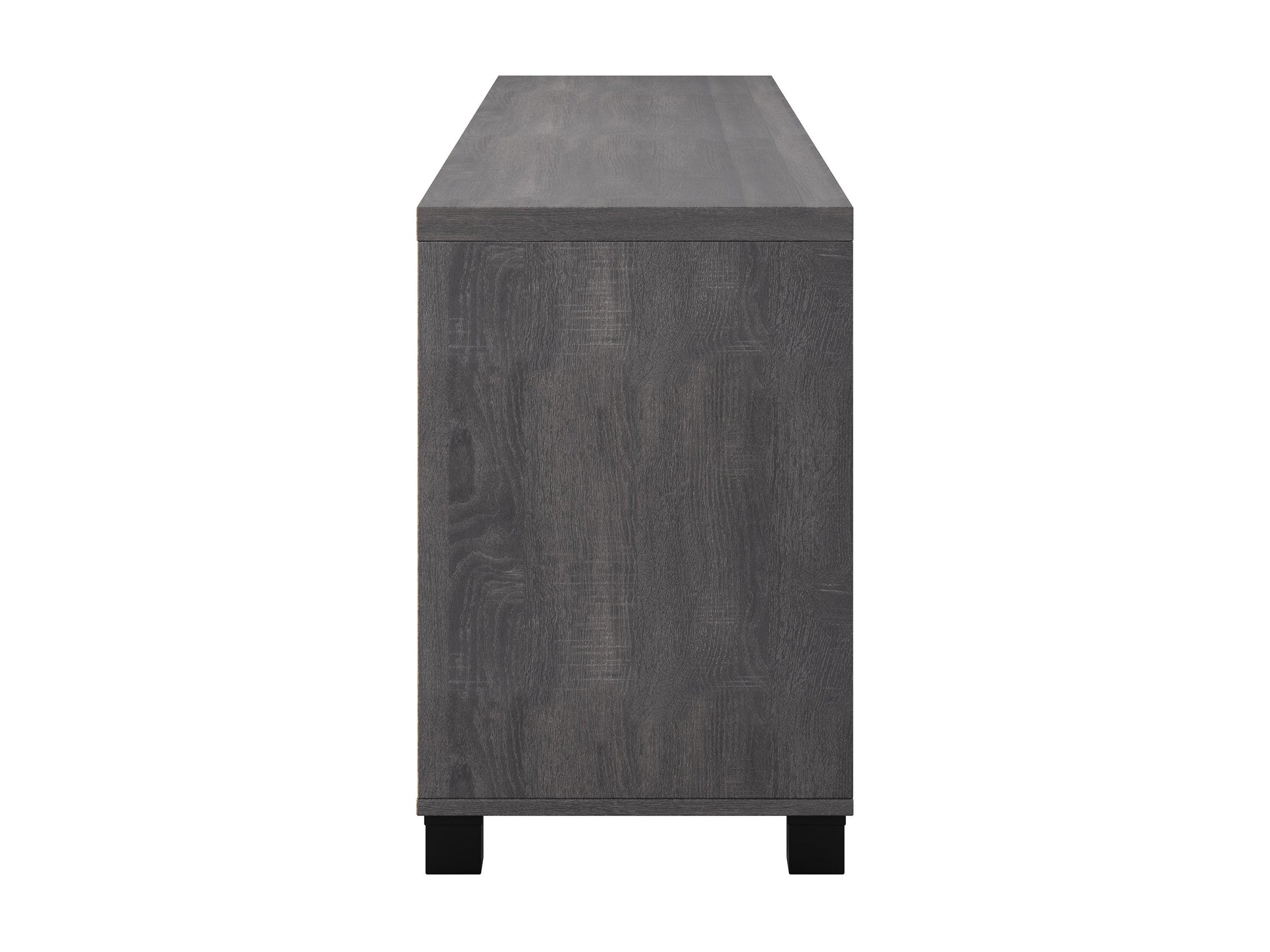 Dark grey TV stand for 85" TVs, featuring two doors, sleek design, and sturdy construction.