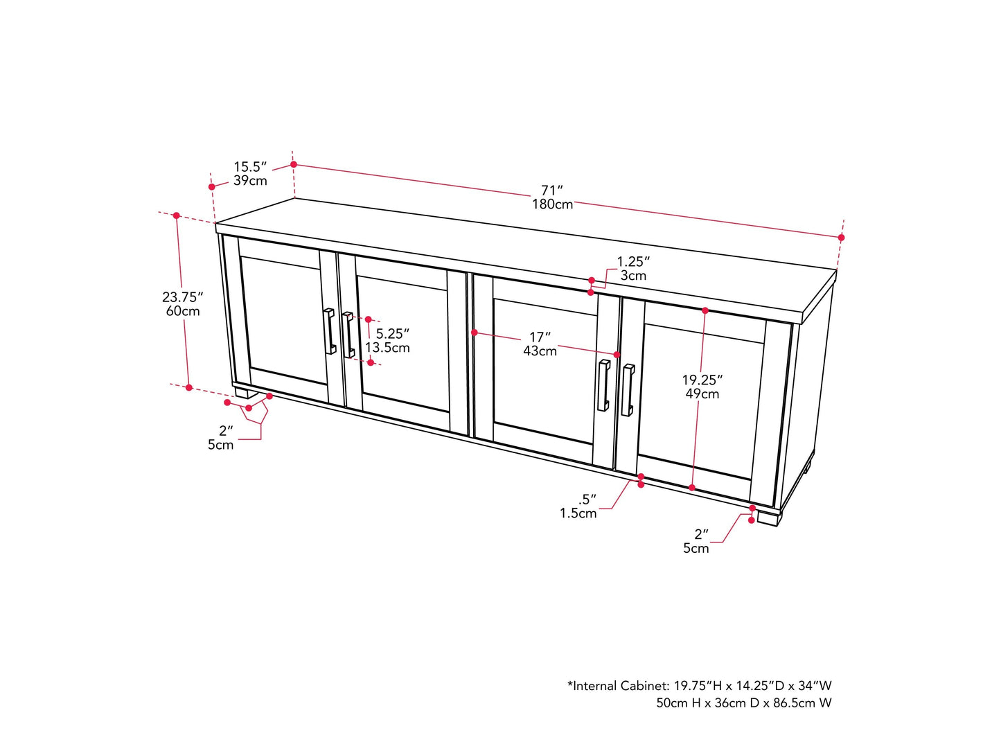 Brown TV stand with doors, fits TVs up to 85 inches, rustic wood finish, ample storage, modern design.