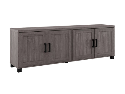 Brown TV stand for TVs up to 85 inches, featuring sleek doors, modern design, and ample storage space.