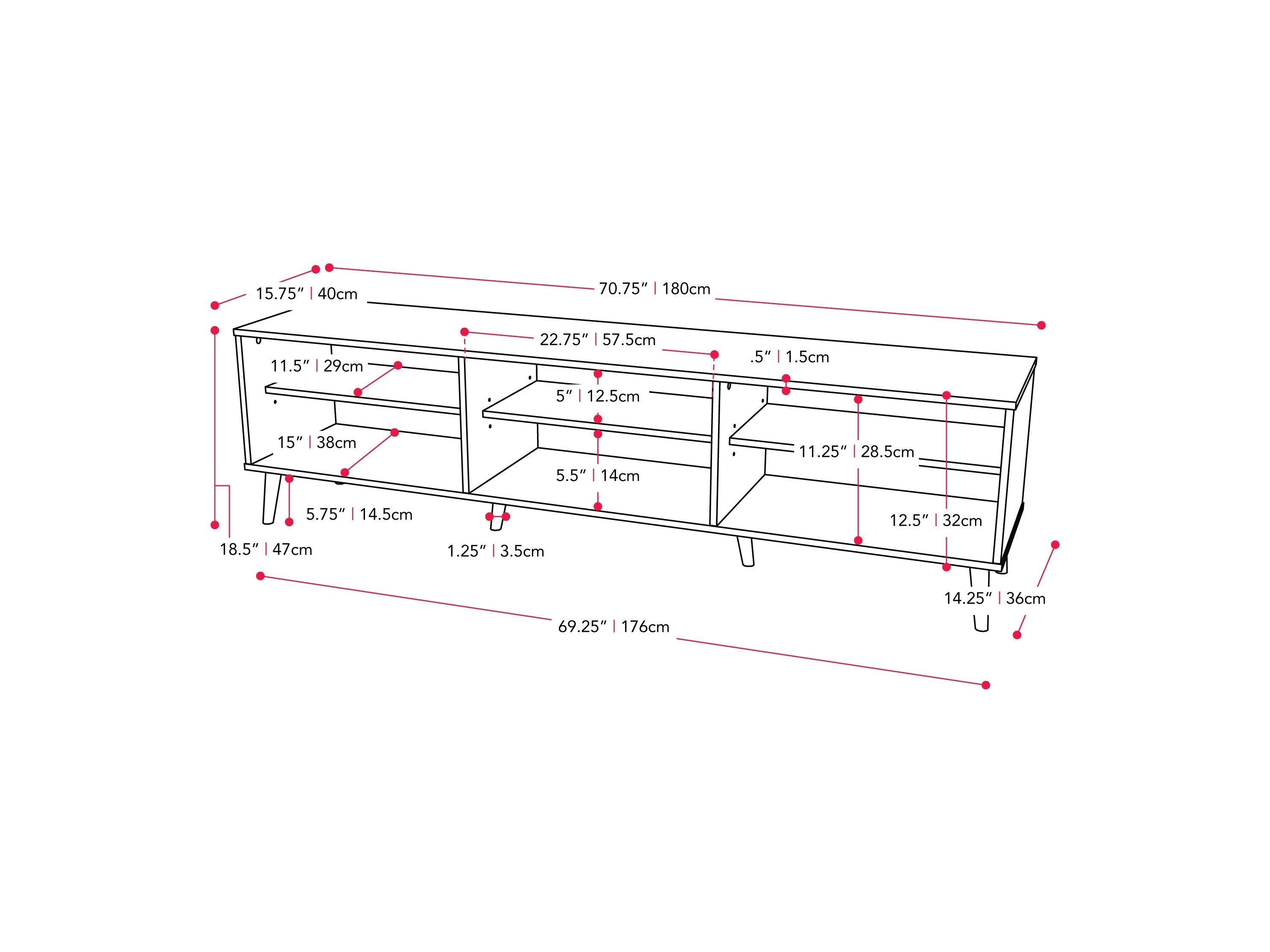 Dark grey TV stand with open shelves, fits up to 85" TVs, sleek modern design, and sturdy construction.