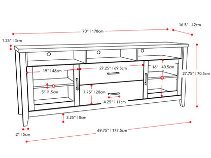 dark grey TV Cabinet with Drawers for TVs up to 85" Hollywood Collection measurements diagram by CorLiving#color_dark-grey