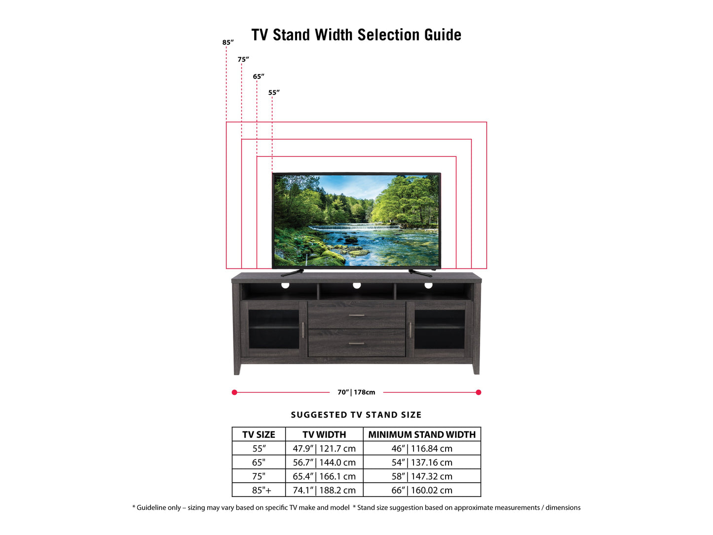 dark grey TV Cabinet with Drawers for TVs up to 85" Hollywood Collection infographic by CorLiving#color_dark-grey